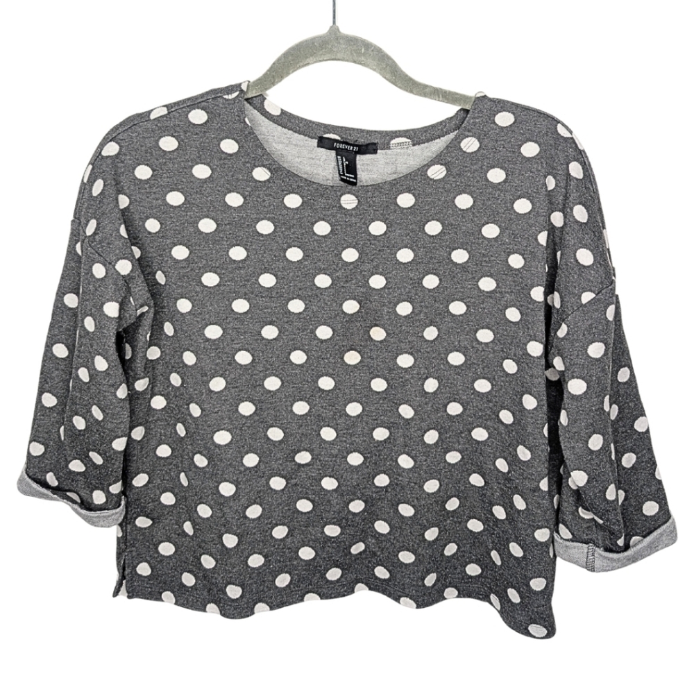 Gray‎ White Polka Dot Long Sleeve Basic Top Size Large
